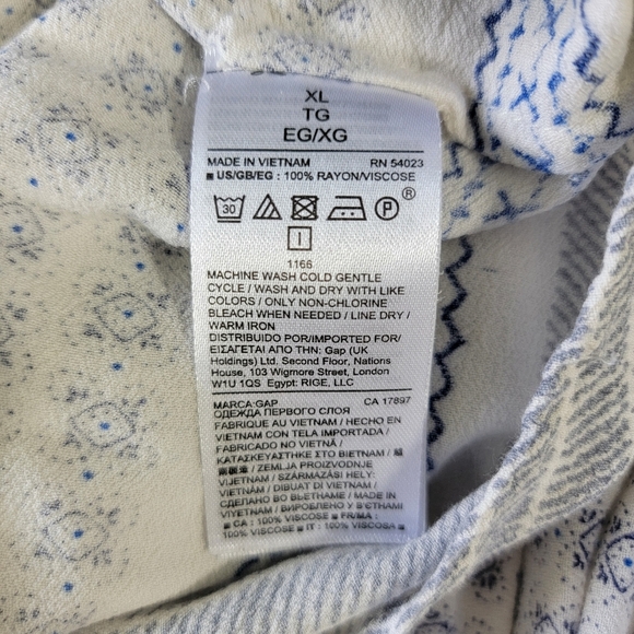 GAP White Blue Print Flowy V Neck Long Sleeve Women's Blouse Casual Size XL - Picture 8 of 10